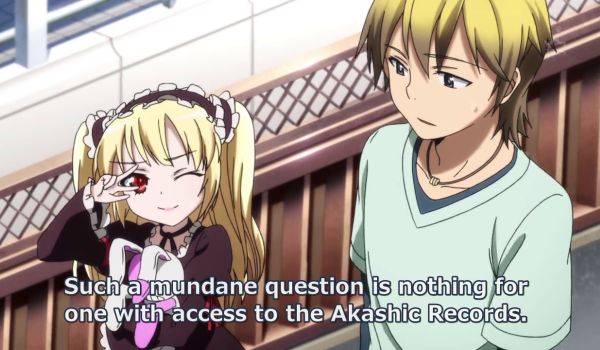 Anime characters discussing the Akashic records