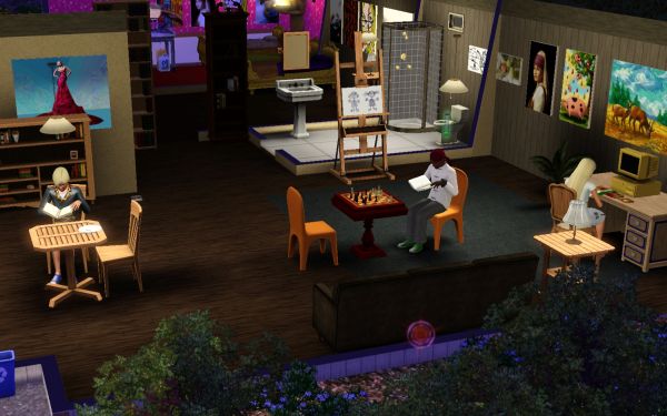 Teenagers quietly reading books in the game Sims 3.