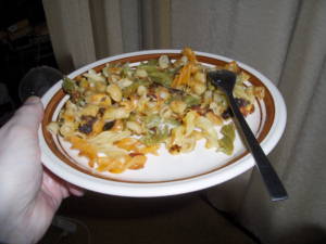 Plate with fried pasta
